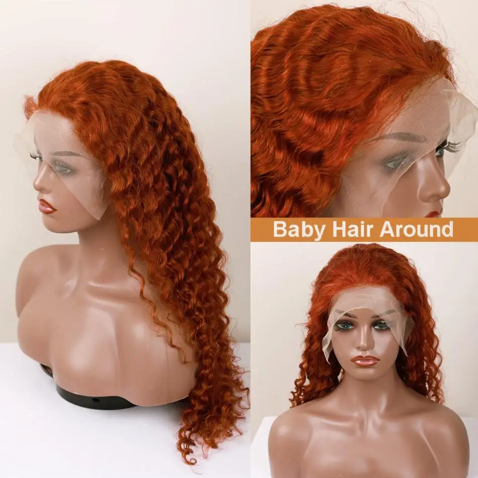 13x6 Lace Frontal Wig HD Transparent Curly Human Hair 100% Ginger Colored 30 40 Inch Deep Wave Brazilian Wigs For Women Choice