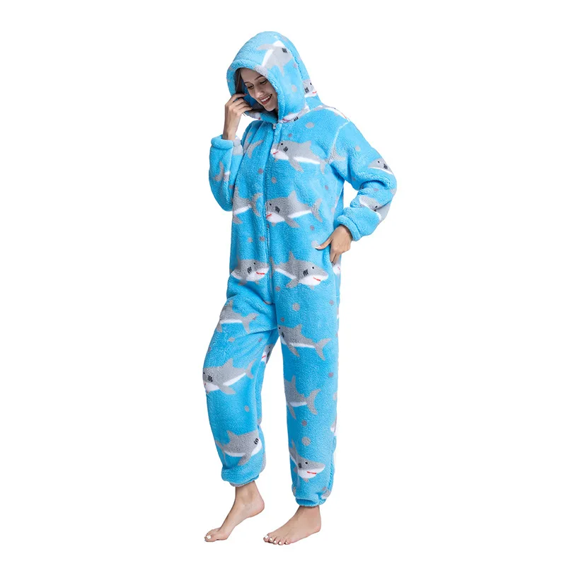 

Unisex Blue Shark Costumes Onesies Cat Dog Shark Printing Cosplay Pajamas Adult Pyjamas Animal Sleepwear Jumpsuit