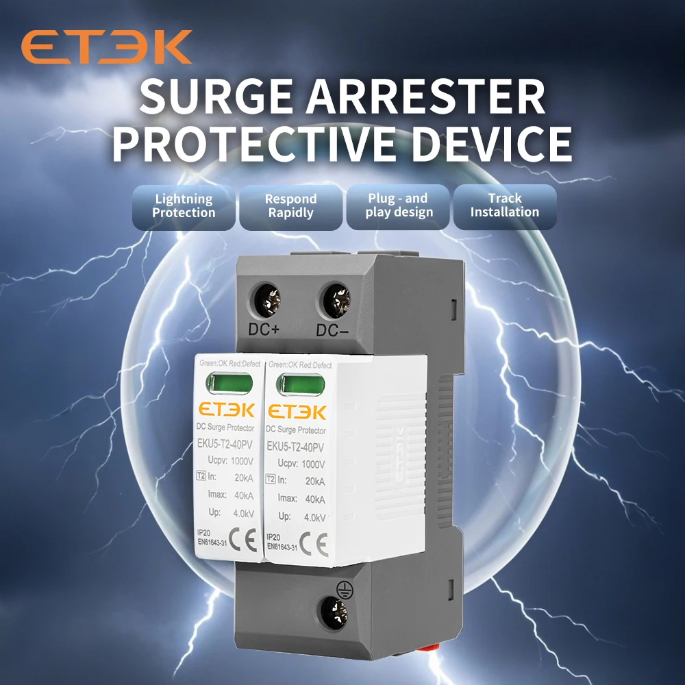 ETEK SPD DC1000V 20KA~40KA Dispositivo scaricatore protettivo a bassa tensione per protezione da sovratensione domestica.