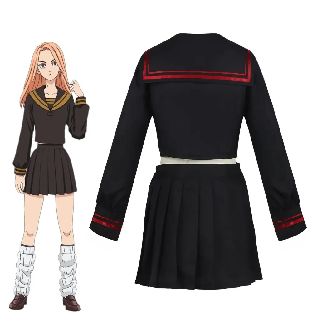 Yuzuha Shiba Cosplay Costume Anime Tokyo Revengers Dress Black Sailor Suit JK Skirt Set Wig Party Role Play Halloween Party Set