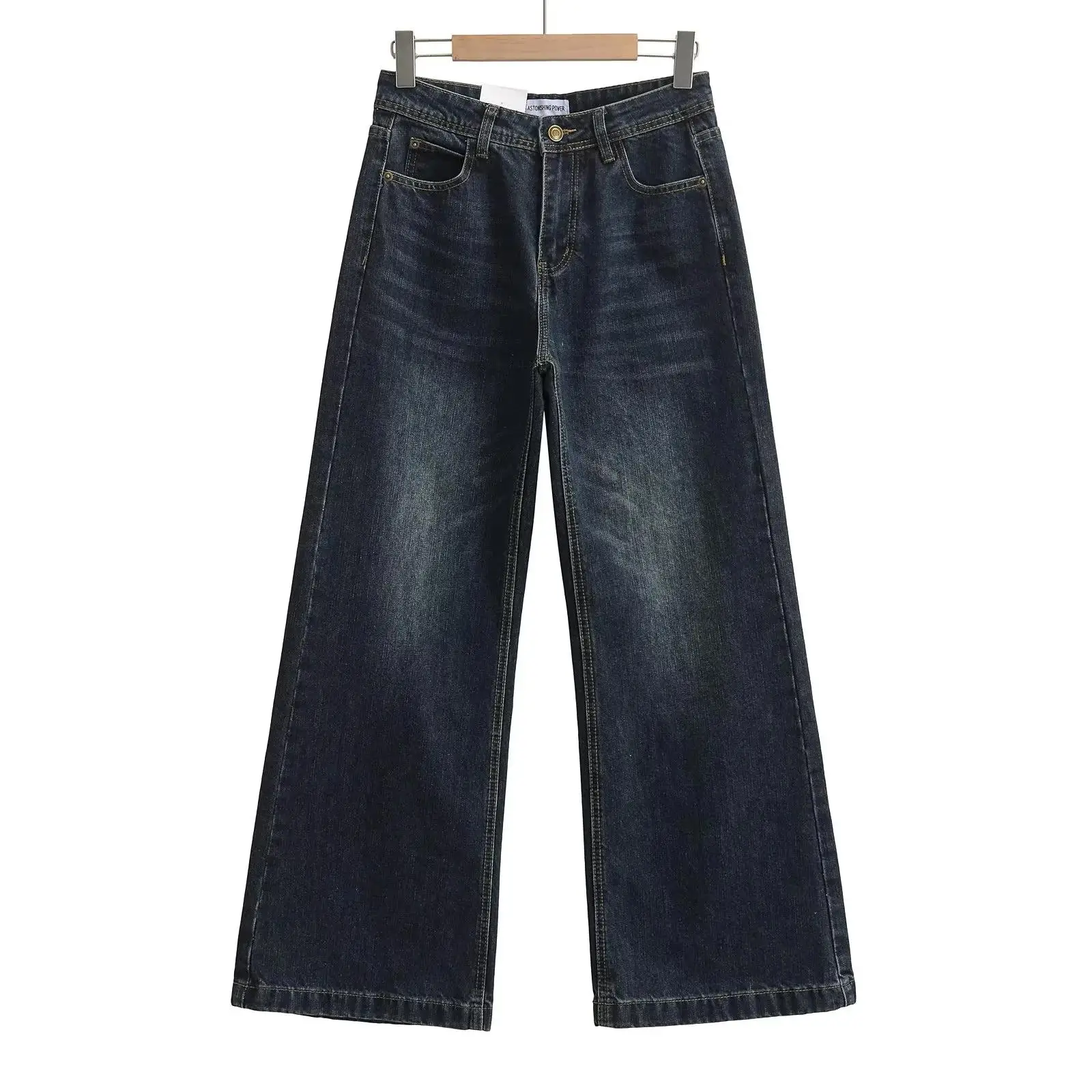 

Темно-синие расклешенные джинсы с низкой талией, женские весенне-осенние свободные прямые брюки, широкие брюки длиной до пола