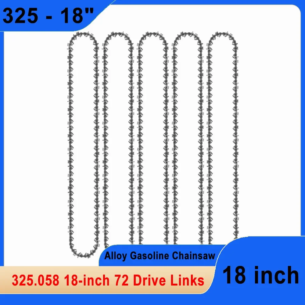 

Набор 18-дюймовых бензопил, 72 звена, направляющая для шага 0,325 дюйма, 0,058 дюйма, закругленные режущие головки из сплава, полотно бензиновой пилы 18 дюймов для цепи на бензине