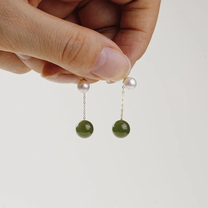 NYMPH Pure 18K Yellow Gold Natural Hotan Jade Fine Jewelry DIY Universal Buckle accessories for earrings diy 016