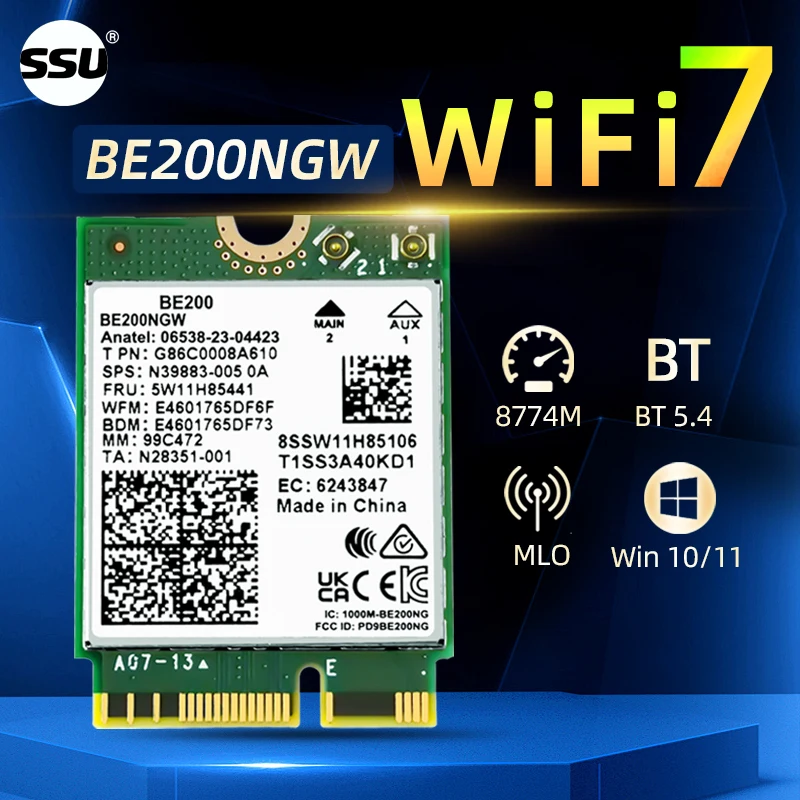 อะแดปเตอร์ไร้สาย WiFi7 BE200NGW ความเร็ว 8774Mbps BT5.4 สำหรับแล็ปท็อป รองรับ M.2 Key-E ใช้งานร่วมกับ Win11 ได้