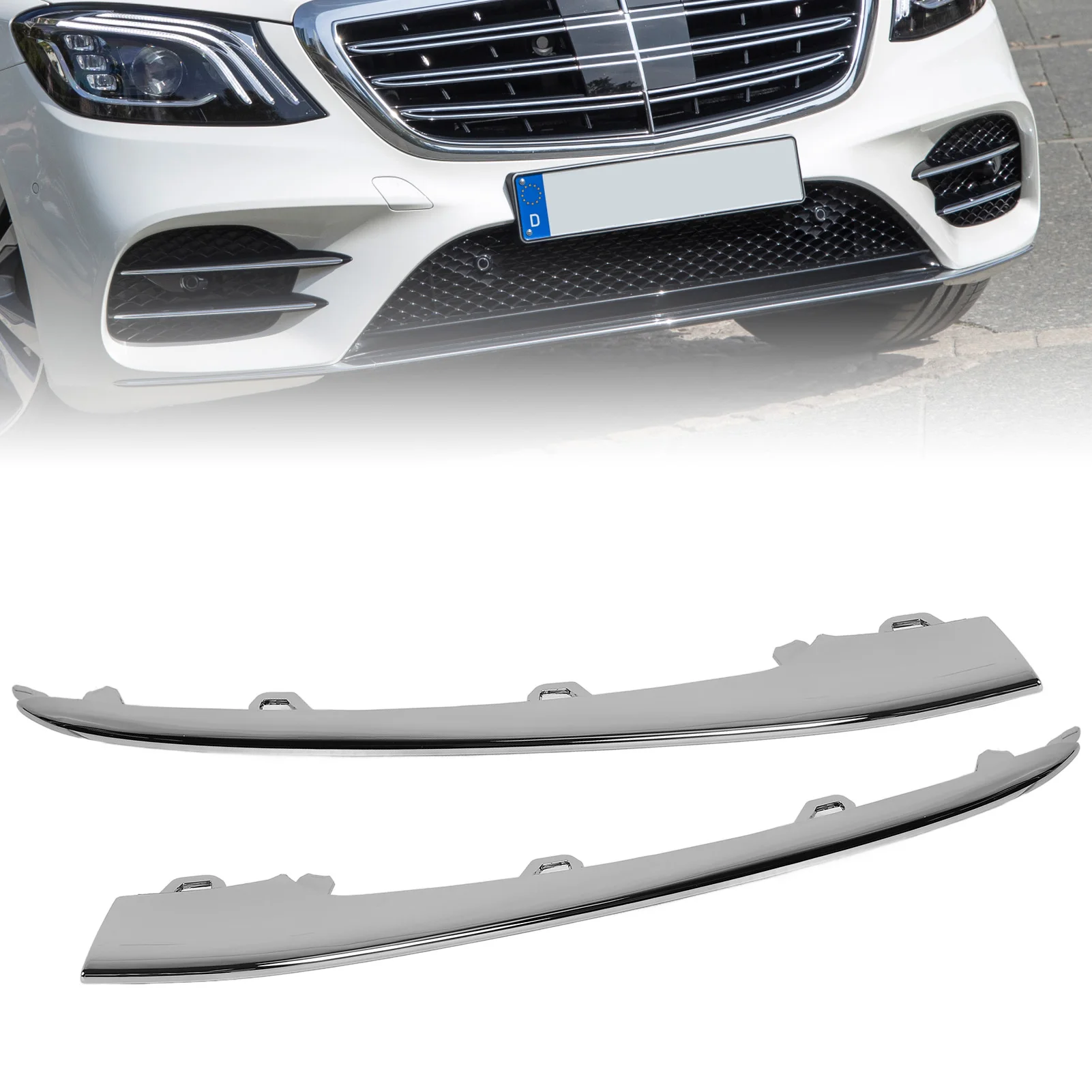 1Pc Car Chrome Front Bumper Molding Trims Scratch Resistant Stylish Replacement for Mercedes-Benz S-Class W222 450 560 2018-2020