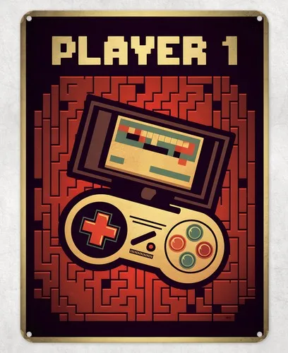 Player 1 Video Games Retro Metal Poster Wall Tin Sign Man Cave Shed Home Plaque --Tin Sign