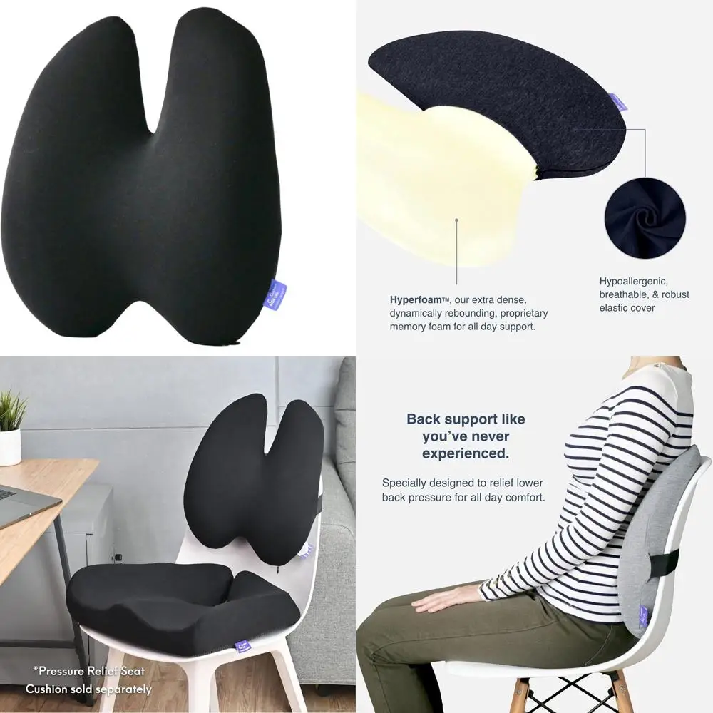 

Эргономичная поясничная подушка для облегчения боли в пояснице — твердая подушка с ремешком для офиса, автомобиля, дома и путешествий — черный