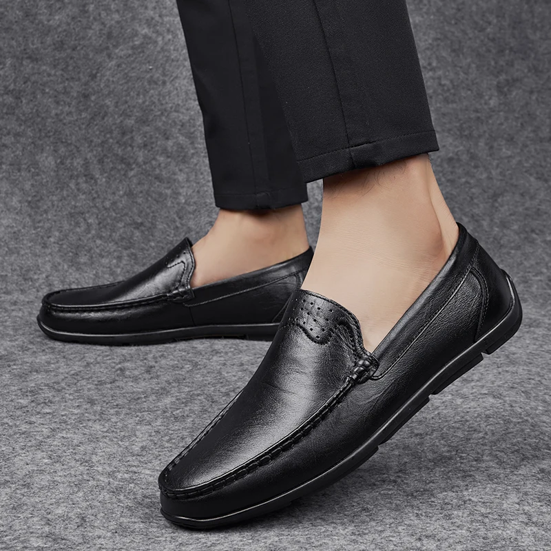 Classic Brand Men's Genuine Leather Casual Shoes Soft Sole Comfortable Flat Bottom Loafers High-quality Business Shoes for Men‘s - Image 3