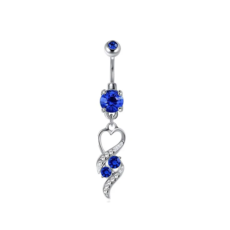 Honorable Blue Belly Button Zircon Belly Piercing Ring Sexy Navel Piercing Heart Belly Bar Navel Piercing for Women Ombligo