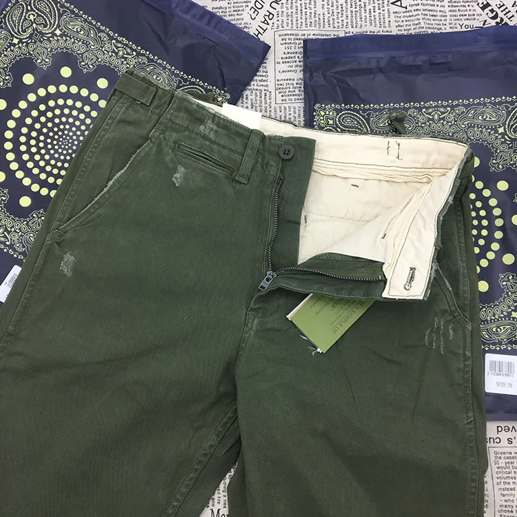 Autumn Heavyweight 97% Cotton Straight Cargo Pants Men's Loose Fit American Vintage Workwear Distressed Lumberjack Style Carbon