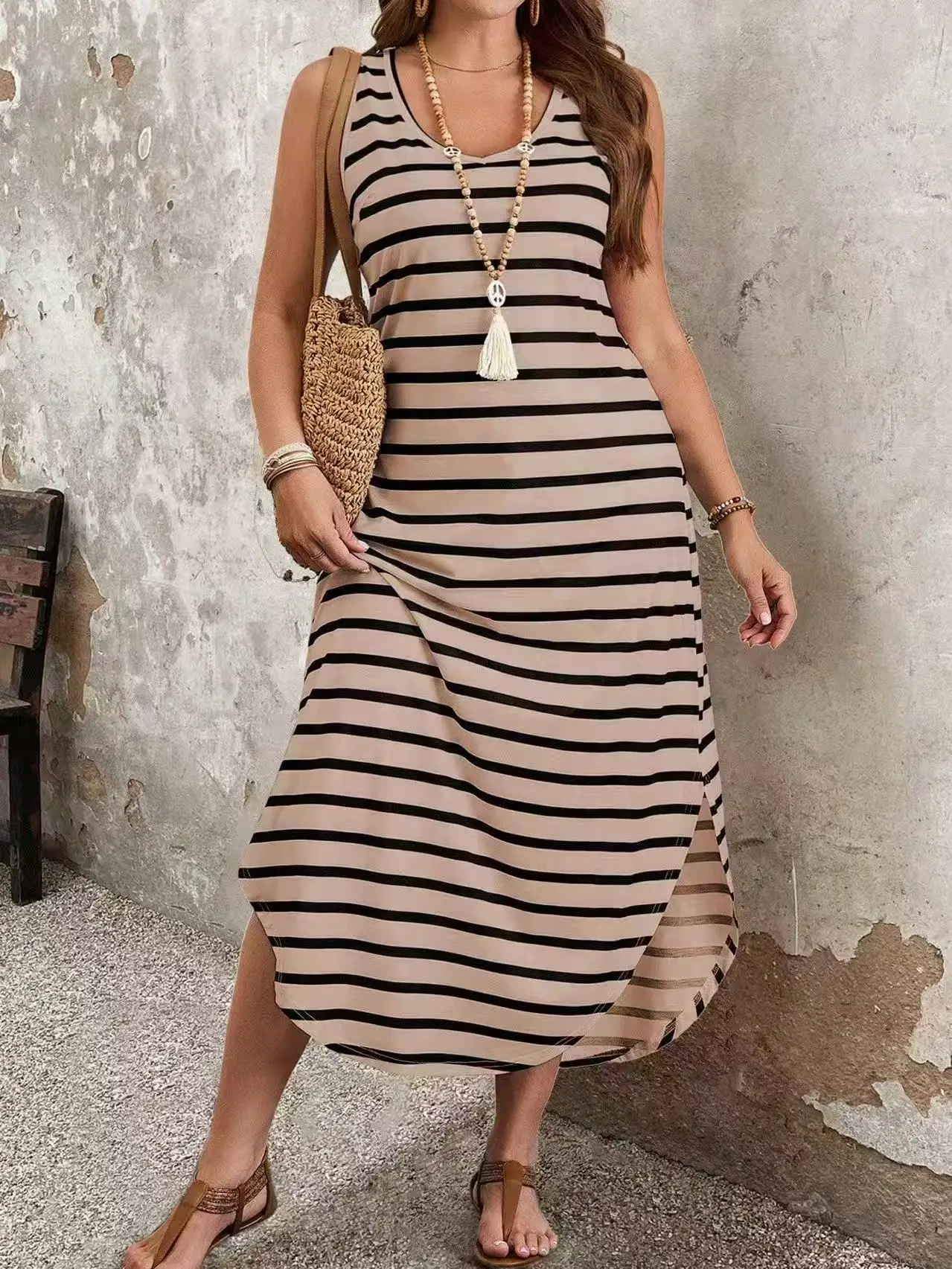 2025 Summer Striped Tank Maxi Dress for Women, U - Neck, Loose - Fit, Plus - Size Women's Best - Selling Item 4