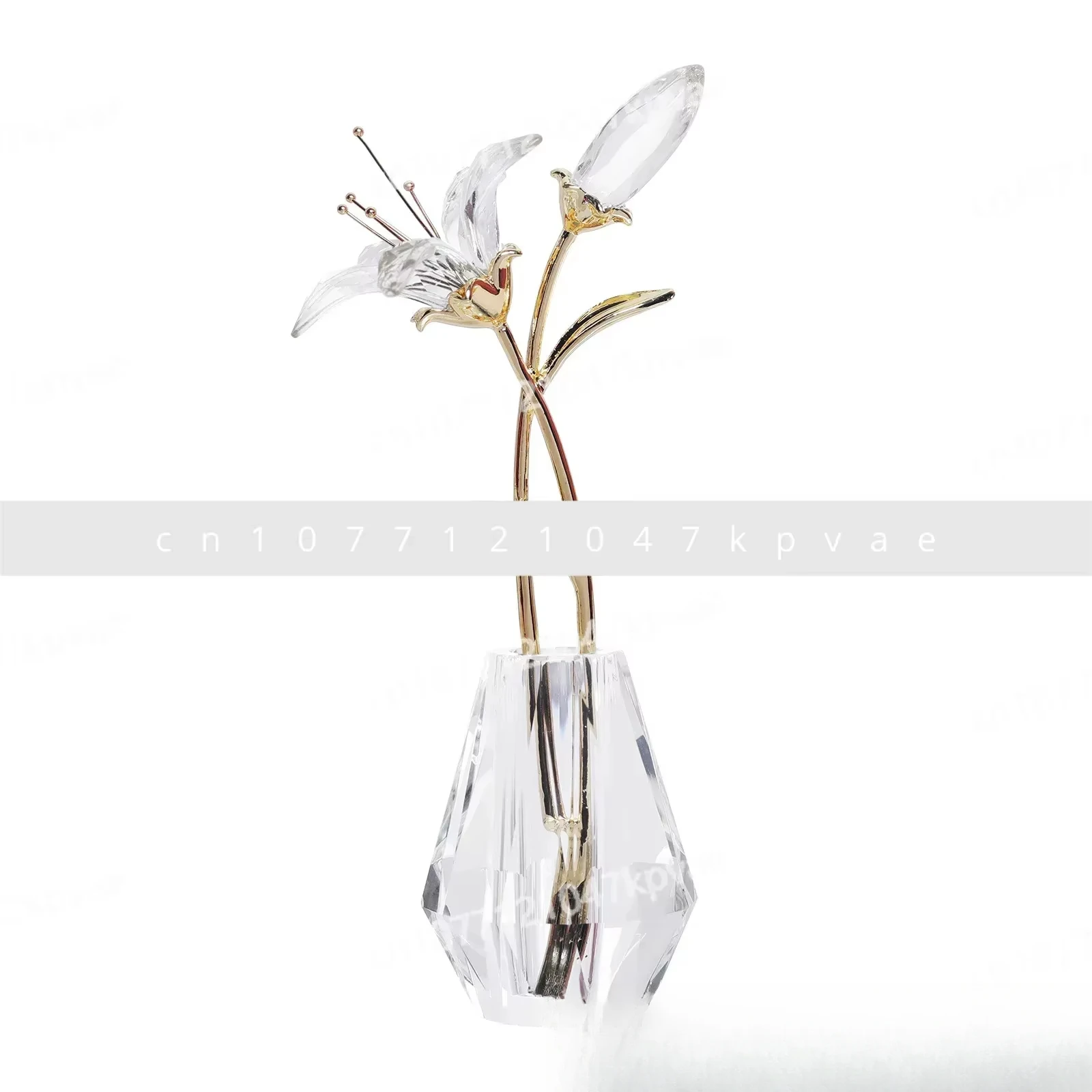 Crystal Lily Flower Figurine with Glass Vase Handmade Purple Lucky Flowers Collectible Wedding Bouquets for Home Party Decor