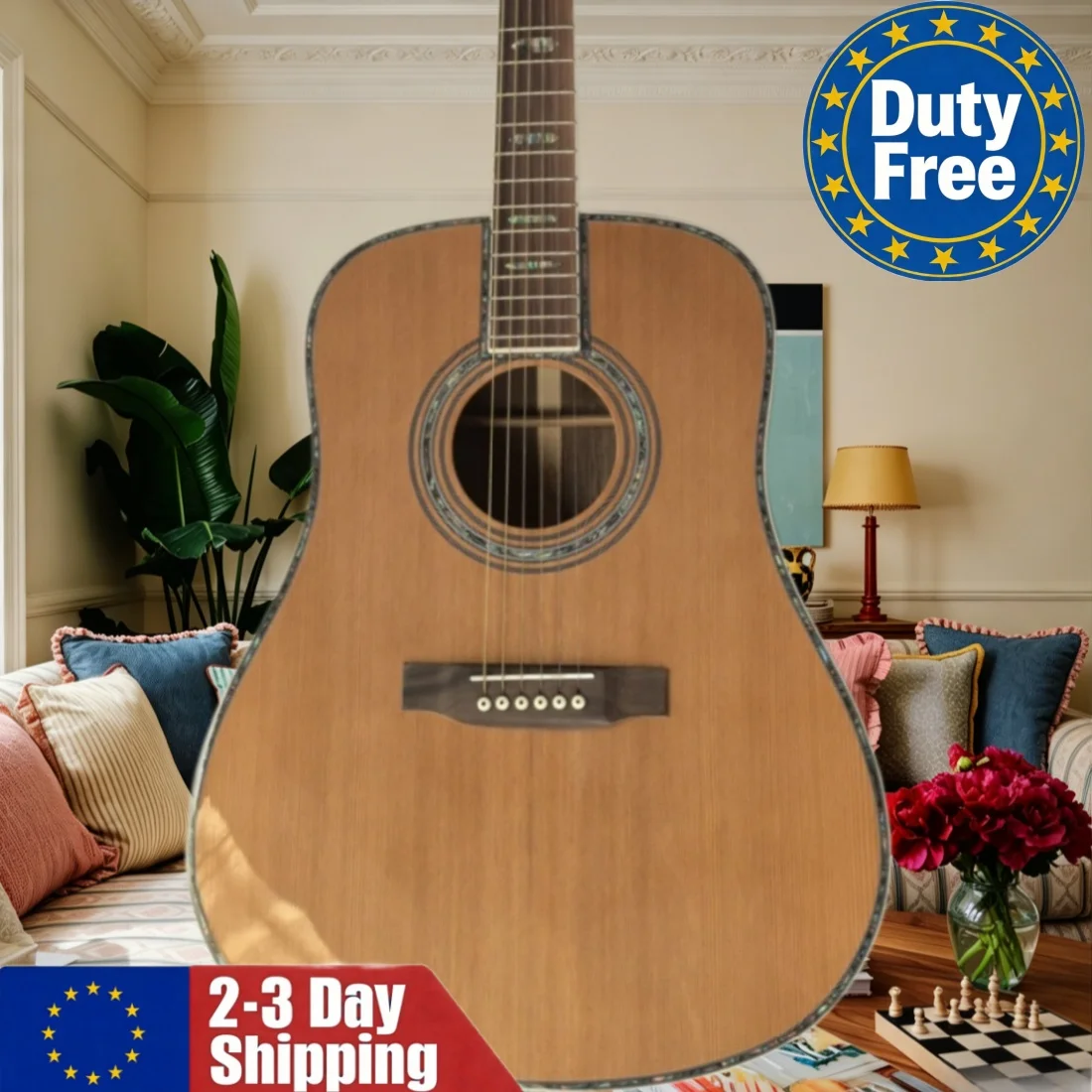 Deutsches Lager: 45-D Style Akustikgitarre mit roter Kieferndecke, -boden und -zargen sowie Palisandergriffbrett