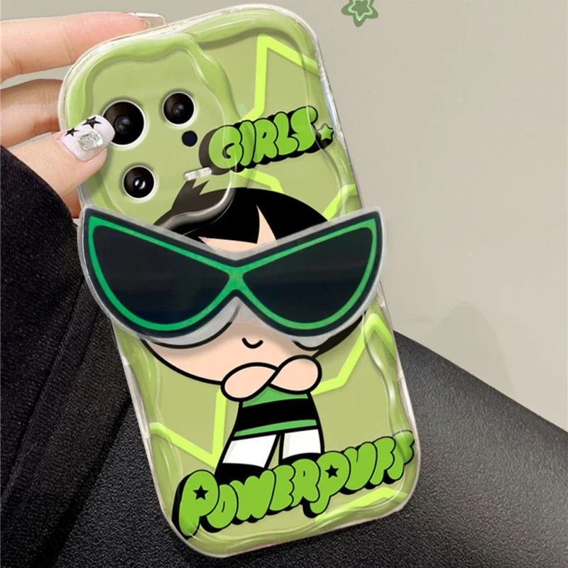 Cute Powerpuff Girls Glasses Holder TPU Case For Xiaomi Redmi Note 12 4G 5G Turbo 11 Pro Plus 12S 11S 10S 9S 10 8 9 10C K60 K60E