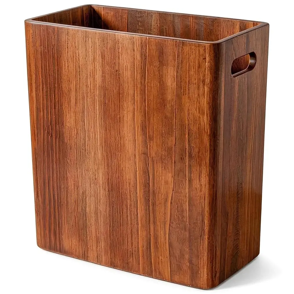 

Wooden Trash Can, Decorative Wood Bathroom Wastebasket, 3 Gallon Small Garbage Can for Bedroom, Office, and Room