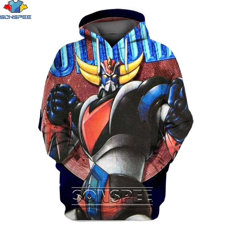 Sonspee-hoodie dos homens e das mulheres, impressão 3d, retro, clássico, nostalgia, robô, oversize, anime