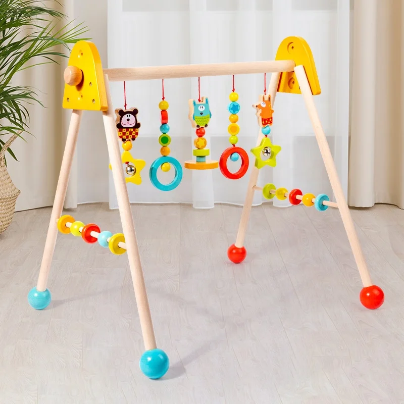 Wooden Newborn Baby Fitness Frame Hanging Ring Workout Frame Training Hand Grasp Toddler Baby Fitness Rack Toys