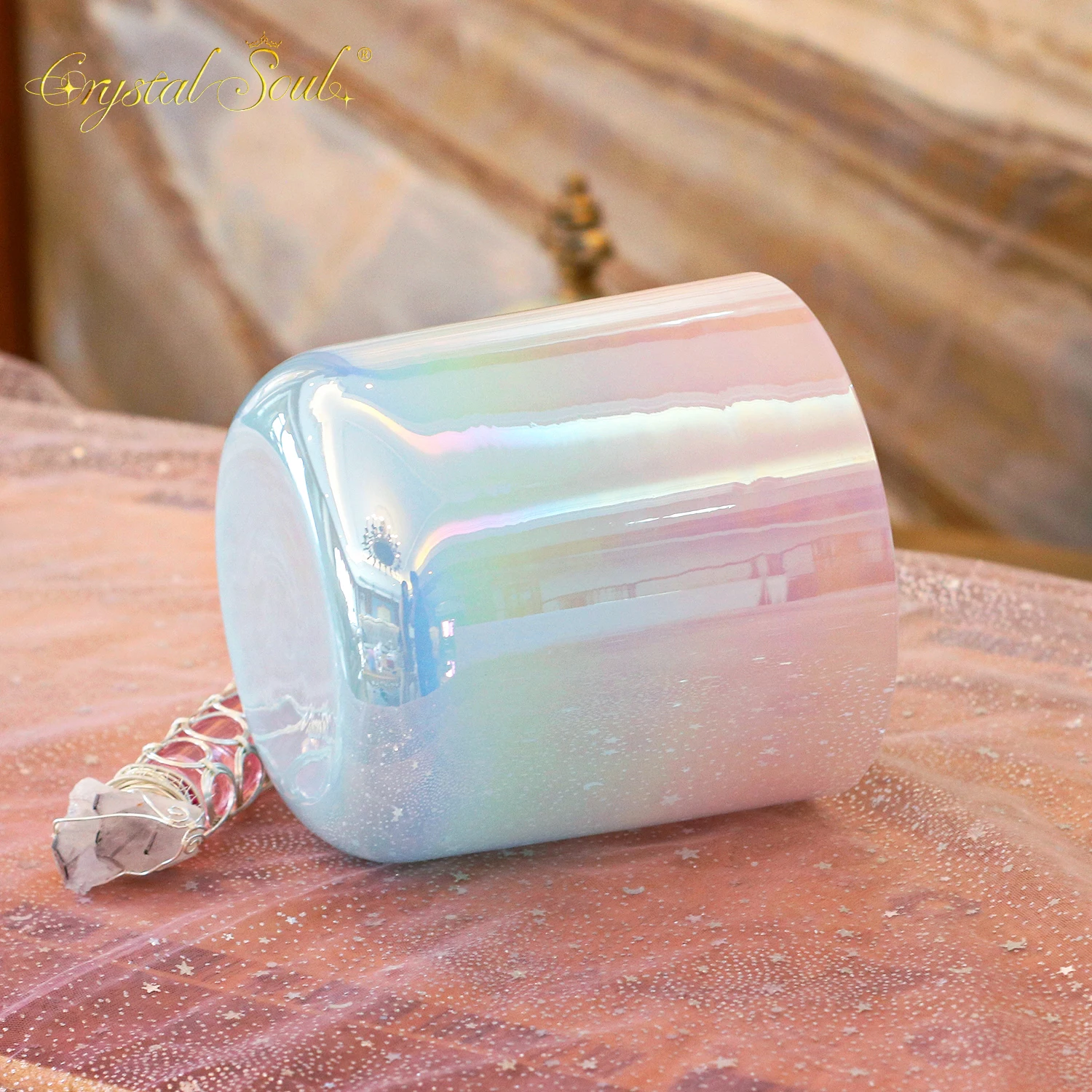 CrystalSoul 432Hz Girly Heart Powder Blue Gradient Clear Alchemy Crystal Bowl Quartz Bowls