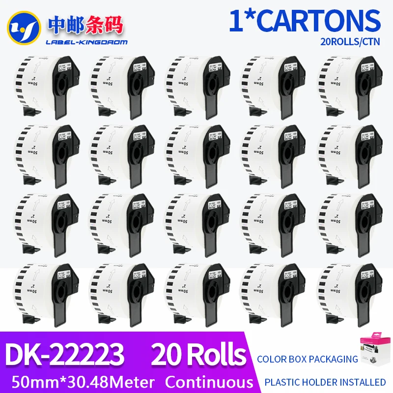 

20 Rolls Compatible DK-22223 Label 50mm*30.48M Continuous For Brother Thermal Printer QL-700/800 All Come With Plastic Holder