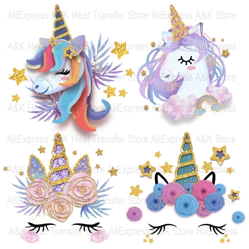 Holy And Pure Unicorn Stickers On Clothes Patches Animal Iron On Transfer For T-shirt Diy Cartoon Thermal Stickers For Fabric