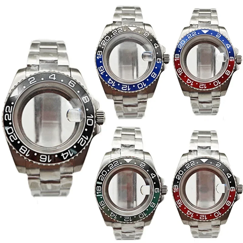 Casing jam tangan Premium UNTUK gelang baja tahan karat 40mm dengan kaca safir, Bezel keramik dan kompatibel dengan 8215 2813 NH35-biru