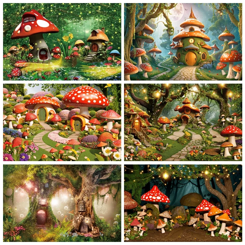 ฉากหลังเห็ดอาบน้ำเด็กถ่ายภาพของตกแต่งปาร์ตี้วันเกิดแรกเกิดภาพถ่ายป่าฝันพื้นหลัง