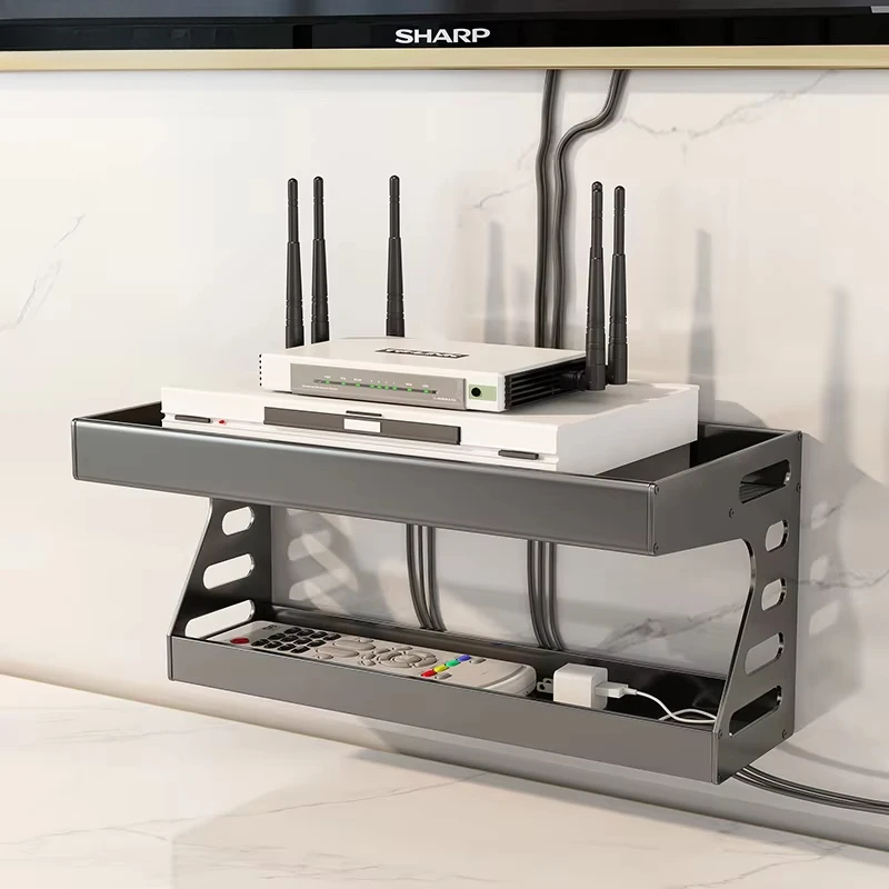 

TV Set-Top Box Storage Rack, Wireless Router Wall Holder, Living Room Wall-Mounted WiFi Storage Box, Remote Control and Power