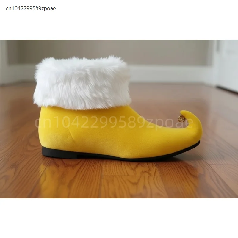 Natal elfo papai noel sapatos amarelos botas de tornozelo com sinos festa de natal role play acessórios festa palco desempenho prop