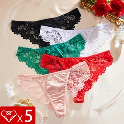 5pcs/Set Embroidery Lace Women Briefs Low Waist Perspective Floral Sexy Panties Soft Comfortable Cotton Crotch Female Underpants