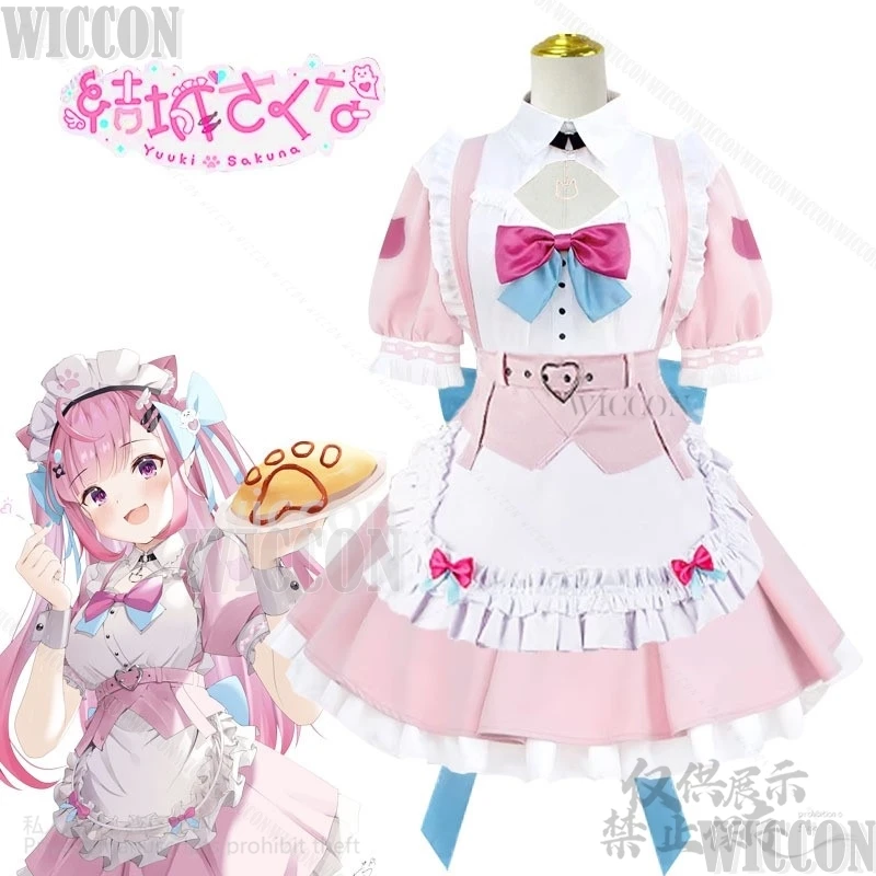 Yuuki Sakuna Cosplay Anime Vtuber Virtuele YouTuber Idol Kostuum Roze Jurk Lolita Voor Meisjes Vrouwen Halloween Kerst Aangepast