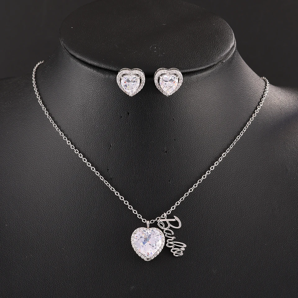 ZAKOL Neue funkelnde AAA-Zirkonia-Herz-Ohrringe und Halskette für Damen, silberfarben, exquisites Party-Schmuckset, Geschenk