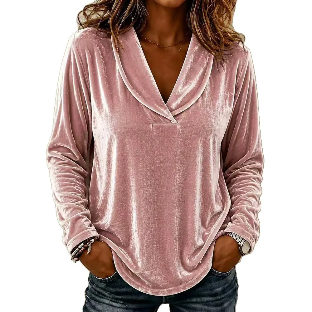 Women's Velvet Ruffle Bell Sleeve V Neck Blouse Pullover Top Knit Shirt with Geometric Pattern Regular Fit Women's Shirt view 4