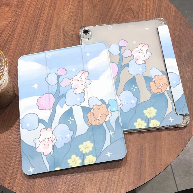 Bluebell Flower Little Rabbit Tablet Accessories for Ipad 7th Generation Case IPad 10.2 Case 7/8/9th Generation 10.9 10th Gen