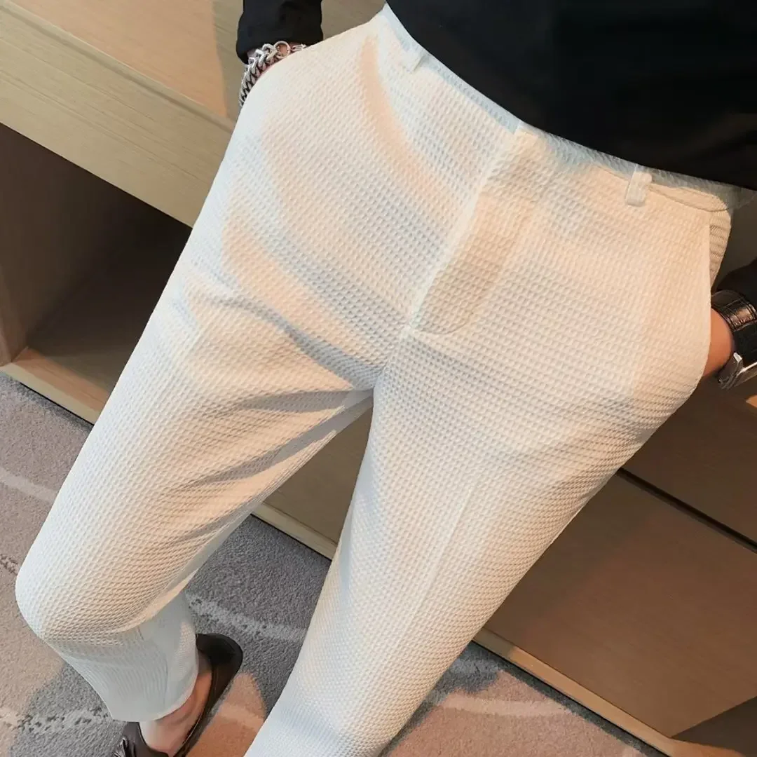 

Casual Walf Check Suit Pants For Men Slims You Smooths Your Silhouette Thin Summer Style High-end Feel No Ironing Required