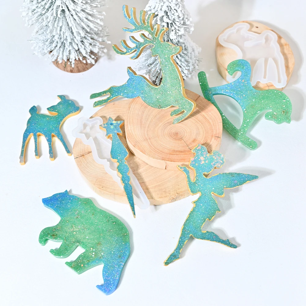 S0159 Elk Polar Bear Lamb Horse Resin Pendants Ornaments Mould Animals Keychain Jewelry Making Moule En Silicone Pour Resine view 4