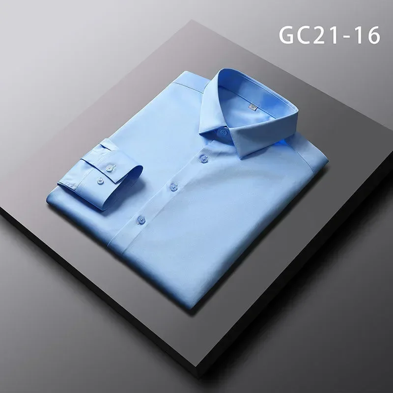 

XX390Blue high-end ice silk shirt men's long-sleeved work clothes no-iron anti-wrinkle groom's wear