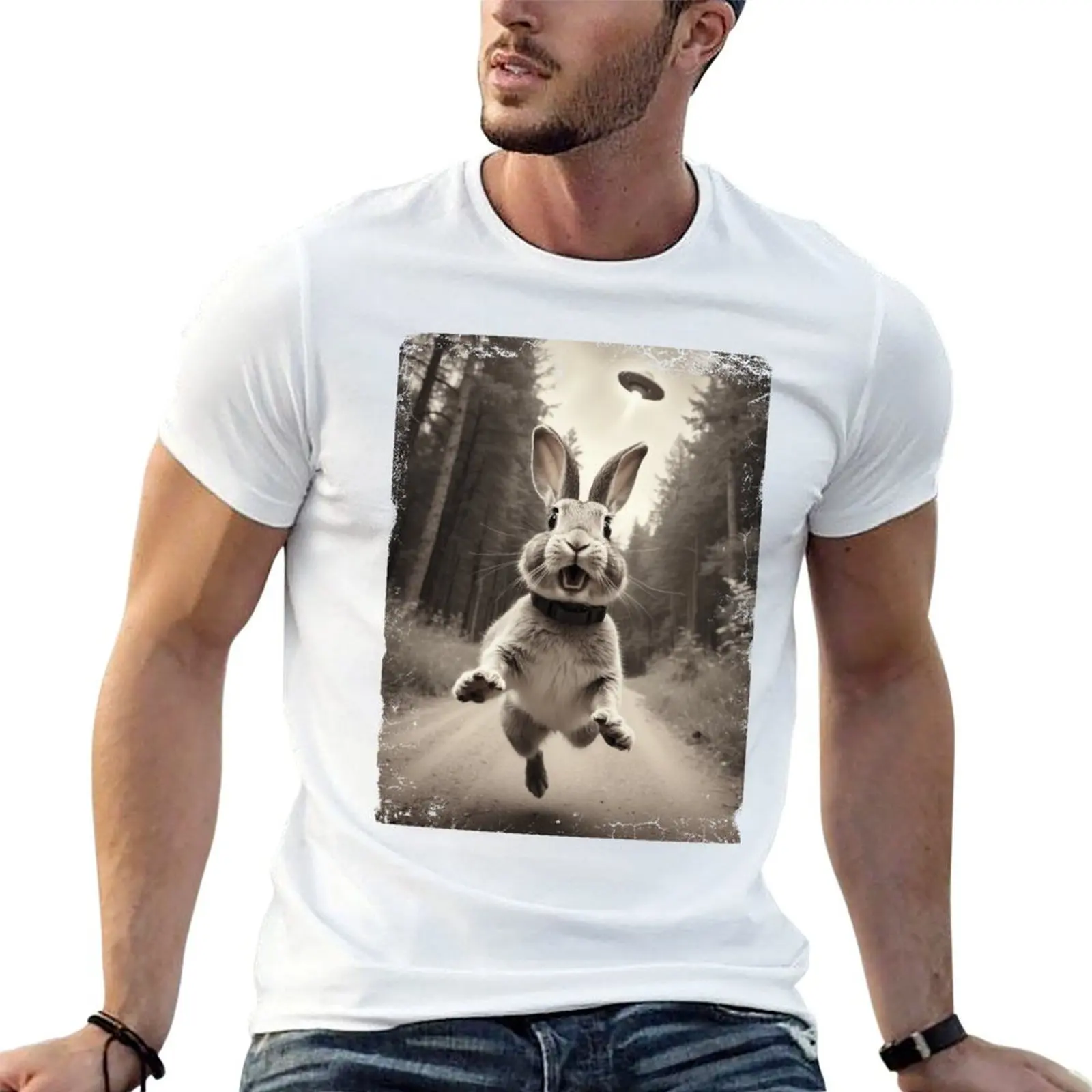 Funny Bunny Selfie Alien Spaceship T-Shirt plus sizes summer top mens fashion