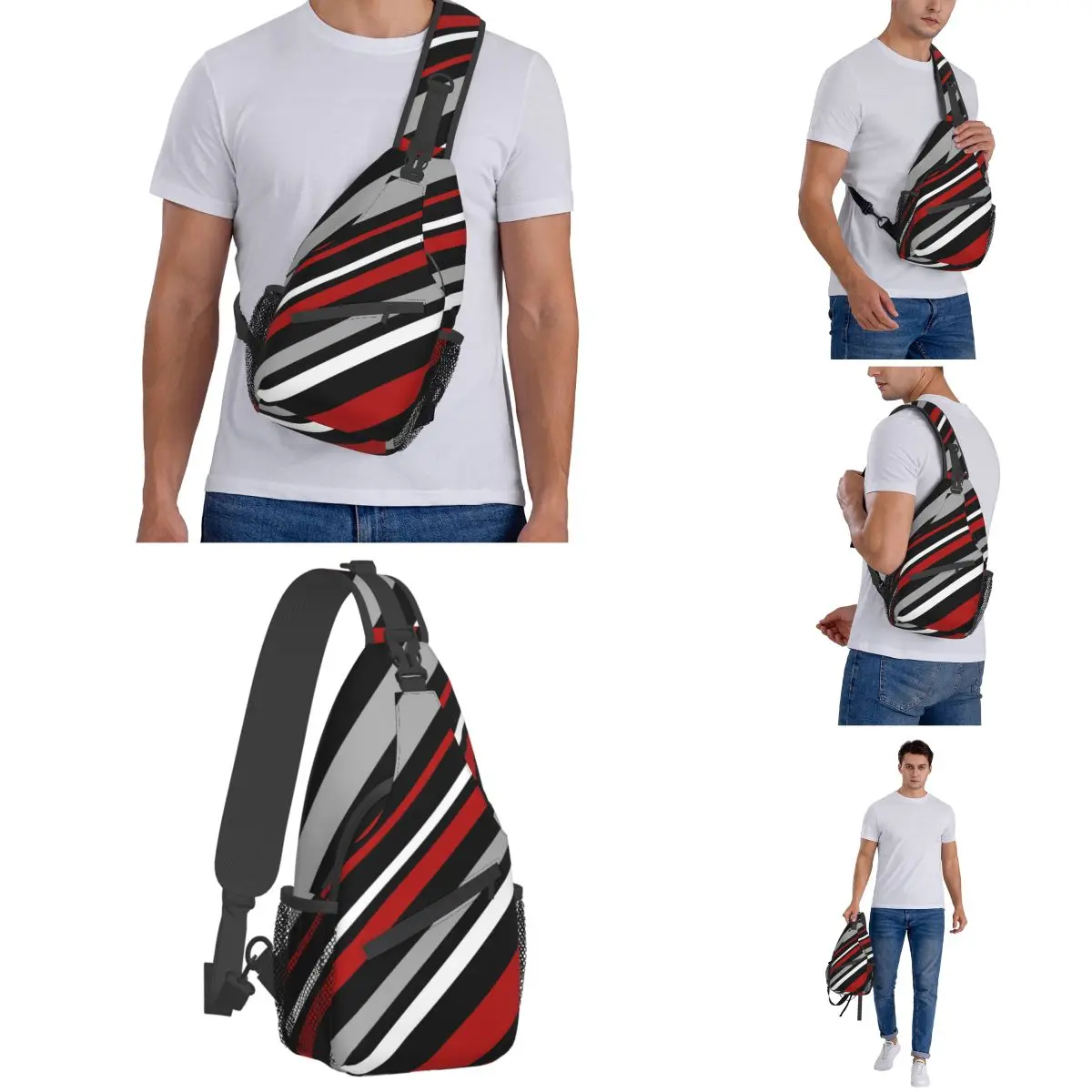 Diagonal Stripes Sling Bags Chest Crossbody Shoulder Sling Backpack Outdoor Sports Daypacks Abstract Geometric Casual Satchel