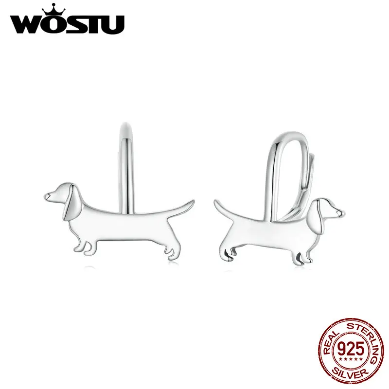 WOSTU 925 Sterling Silver Cute Dachshund Dog Drop Dangle Earrings Ear Studs Original Animal Pet Ear Buckles Family Jewelry Gift