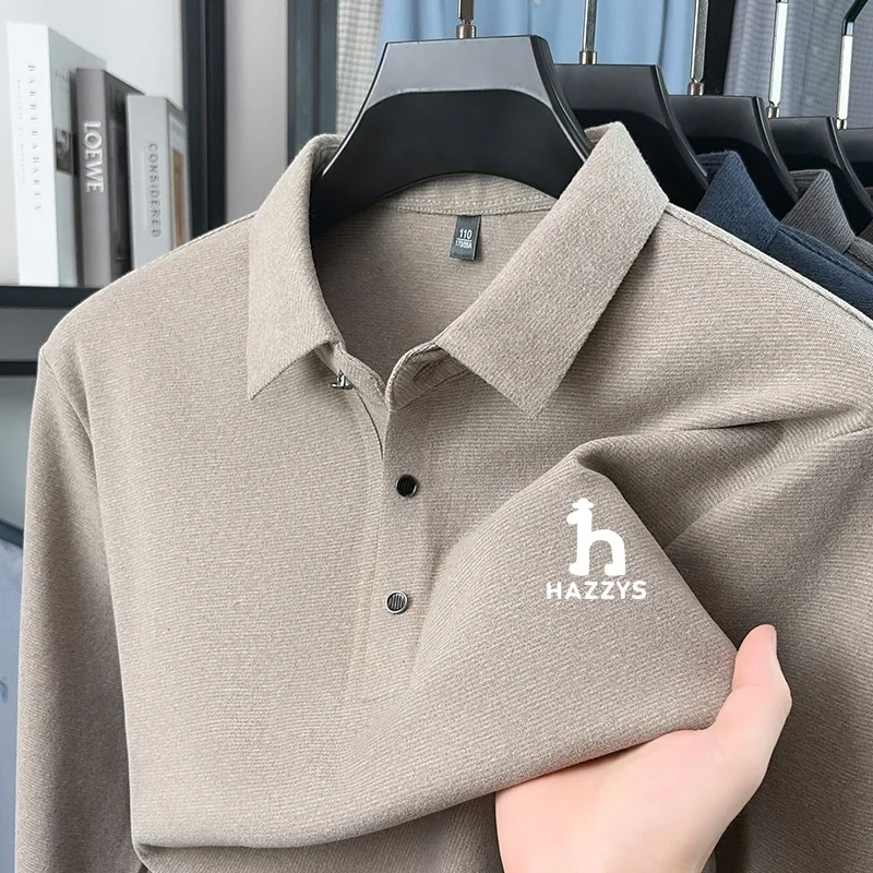Designer-Stil Herren Bedrucktes Polohemd Neue Herbstmode Einfarbiges Langarm-T-Shirt mit Revers Business Casual Herrenbekleidung – Detail 2