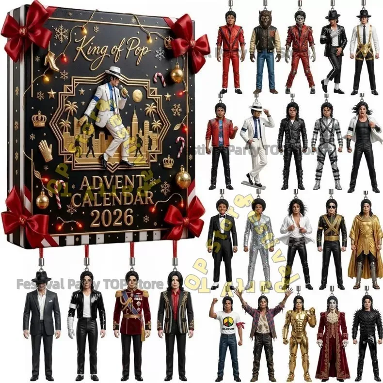 2026 New Michael Jackson Christmas Advent Calendar Classic Stage 2D Acrylic Hanging Figurine Xmas Tree Decor Gift for Music Fans