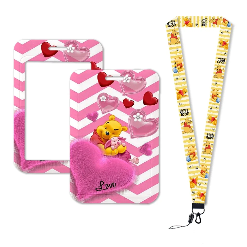 

Student Disney Winnie the Pooh Card Holder Lanyard Men's Slide Card Holders Keychain Cardholder Hanging Rope Employee ID Case