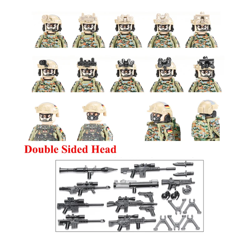 

Military Building Blocks Solider Figures Gifts Weapons Guns Helmet Backpack German KSK Special Force Compatible MOC Bricks Toys