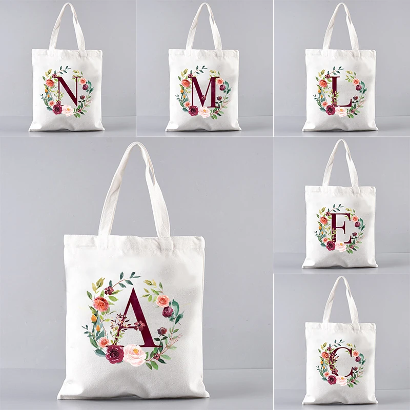 Vintage Design Letters With Flower Women Casual Tote Bag Large Capacity Canvas Travel Lunch Shoulder Handbag Eco Shopping Bag