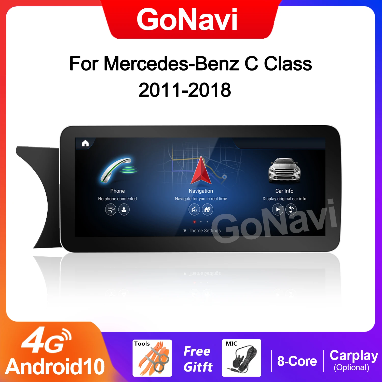 

GoNavi 12.3" 8 Core Android 11 Car Multimedia Radio Tablet For Mercedes-Benz C Class 2011-2018 WIFI SIM 4G BT GPS NAVI Screen