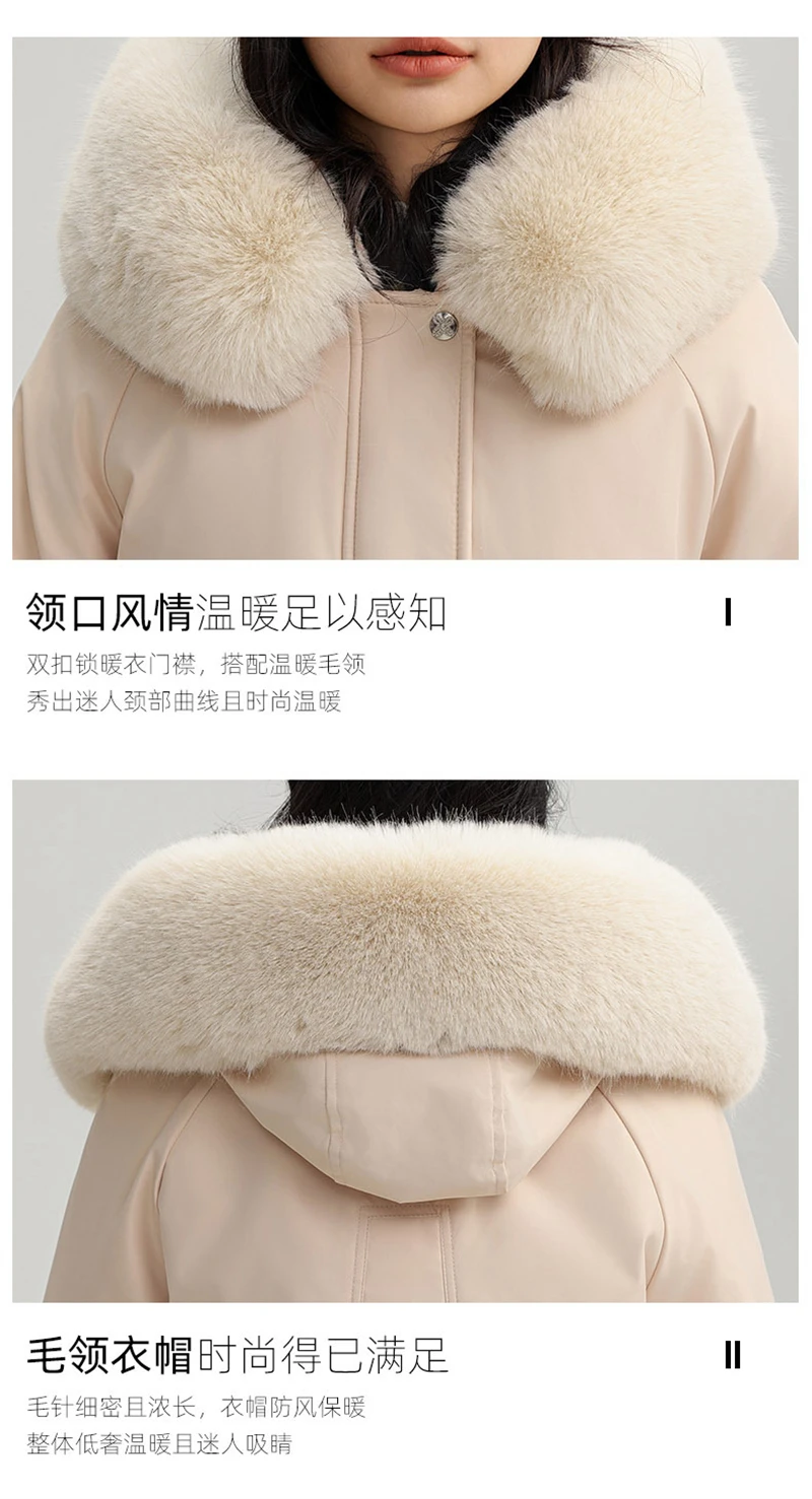 Winter New Warm Down Cotton Jacket with Large Fur Collar Hooded Coat Loose Women Thicken Parker Puffer Overcoat Casual Wear