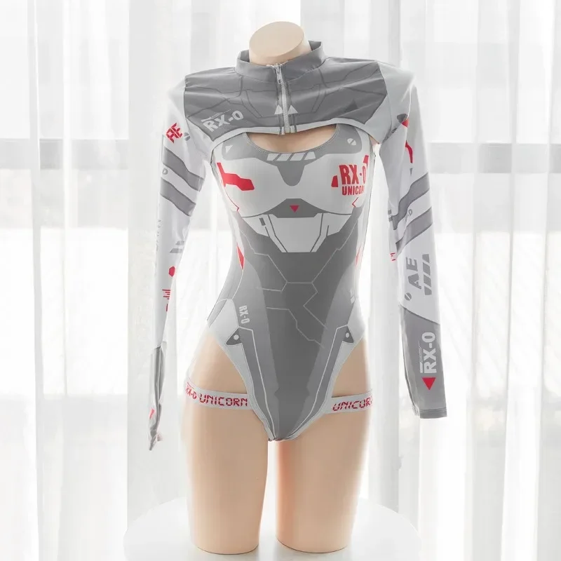 Game Anime Girls Women Cyber Mechanical Fashion Cosplay Grey Sukumizu  Long Sleeved Costumes Swimwear Sport Lingerie Bodysuit