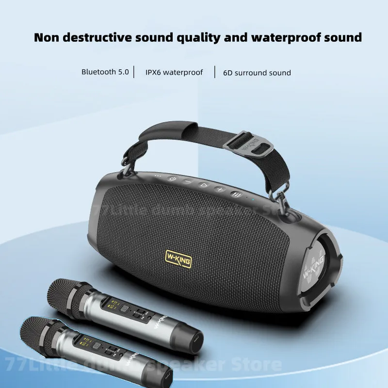 W-KING D10 War Drum Boombox Portable K Song Bluetooth Speaker 6D Stereo Super Bass Column 60W Outdoor IPX6 Waterproof Subwoofer