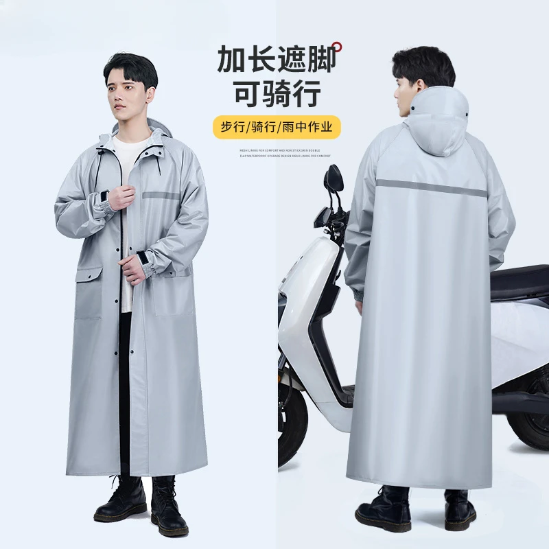 Black Gray Adult Waterproof Long Raincoat Men Hooded Rainy Impermeable Jacket Outdoor Hiking Motorcycle Cycle Travel Rain Coat