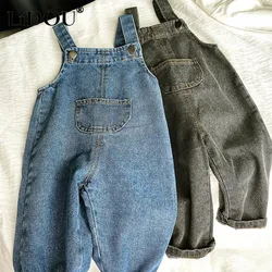 Salopette en jean pour fille et garçon en bas âge, combinaison en denim solide, vêtements suspendus, doux et mignon, mode coréenne, nouveau, 2023